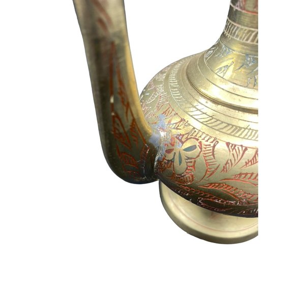 Vintage Etched Brass Tea pot Pitcher Genie Lamp 10" - Picture 10 of 12